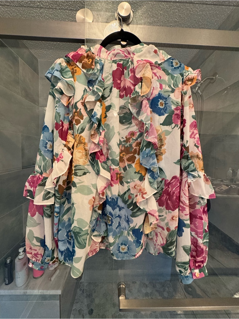 Aura Red Dress Boutique Multicolor Floral Ruffle Blouse - Picture 12 of 12